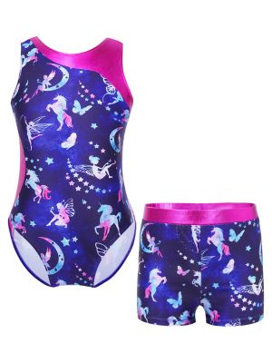 iEFiEL Kids Girls Gymnastics Leotards with Matching Shorts for Ballet Dance Tumbling Unitards Biketards Dancewear