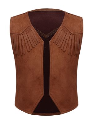 IEFIEL Kids Western Cowboy Cowgirl Vest Waistcoat with Bandana Hat Fringe Hippie Rodeo Costume for Halloween Party Festival