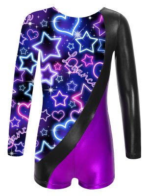 iEFiEL Kids Girls Gymnastics Leotard Long Sleeve Color Block Tumbling Dance Biketards Unitard Dancewear