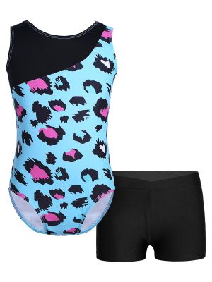 iEFiEL Kids Girls Leopard Printed Leotard with Boyshort for Ballet Dance Gymnastics Biketard Unitards