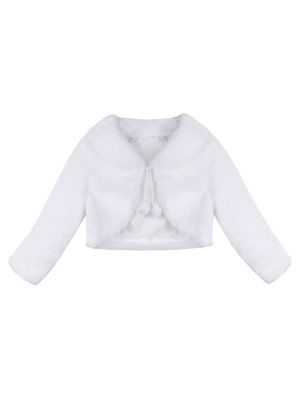 IEFIEL White Girls Princess Faux Fur Wraps Shawl Flower Girls Bolero Shrug Princess Cape Party Wedding Dress Up Coat Jacket 