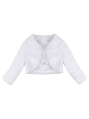 IEFIEL White Girls Princess Faux Fur Wraps Shawl Flower Girls Bolero Shrug Princess Cape Party Wedding Dress Up Coat Jacket 