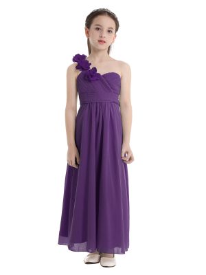iEFiEL Flower Girls Chiffon Bridesmaid Dress One-shoulder Long A Line Wedding Pageant Dresses Party Gown 