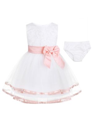 iEFiEL Baby Girl Dress Christening Baptism Gowns Flower Girl Dress Pageant Party Wedding Dress with Bloomers Outfit Set