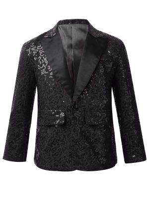 iEFiEL Boys Formal Blazer Slim Fit Stylish Shiny Sequins One Button Suit Jacket Coat for Weddings Party Dance Tuxedo Costume
