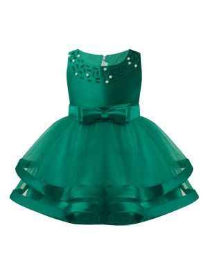 iEFiEL Toddler Baby Girls Dress Sleeveless Beads Party Dresses Princess Layered Mesh Tulle Tutu Dress