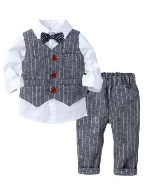 iEFiEL Toddle Boys 3-Piece Vest Suits Set Long Sleeve Shirts and Pants Outfits Set with Tie Gentleman Formal Tuxedo Outfit Suit