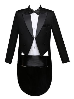 iEFiEL Men's 4Pcs Slim Fit Suit Set Double-breasted Lapel Jackets Pants Bow Tie Blazer Tuxedo Girdle Tailcoat Suit