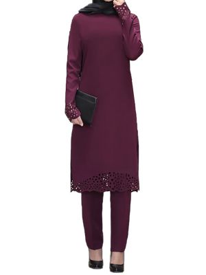 iEFiEL Women Muslim Islamic 2pcs Sets Prayer Dress Dubai Abaya Suit Long Sleeve Robe Pants Outfit