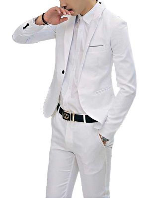 iEFiEL Men's Slim Fit 2 Piece Suit One Button Solid Jacket Pants Set Tuxedo Set Party Blazer Trousers Business Wedding Prom Suit