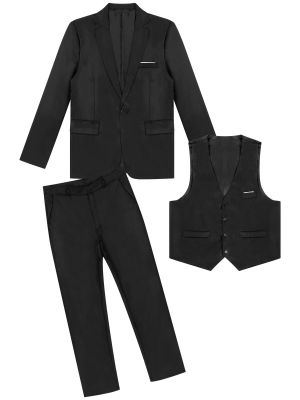 IEFIEL Men's 3 Piece Suit Set One Button Dress Suits Solid Jacket Vest Pants Blazer Tuxedo for Wedding Business Dinner Prom