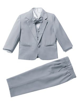 IEFIEL Boys 5Pcs Suit Set with Long Sleeve Dress Shirt Jacket Pants and Tie Outfits Gentleman Suit Baby Boy Wedding Outfits