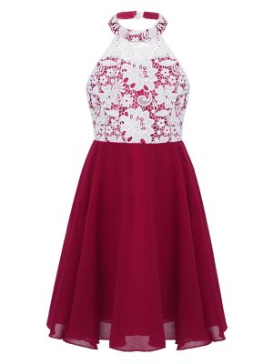iEFiEL Flower Girl Dress Halter Sleeveless Lace Backless Top Skirt Girls Lace Party Dresses