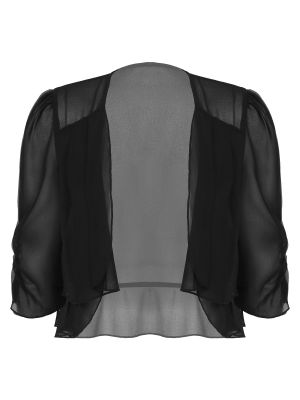 iEFiEL Women's Elegant Ruffle Half Sleeve Sheer Shrug Open Front Bolero Cardigan Chiffon Blouse for Evening Dress