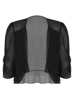 iEFiEL Women's Elegant Ruffle Half Sleeve Sheer Shrug Open Front Bolero Cardigan Chiffon Blouse for Evening Dress