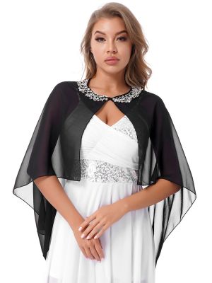iEFiEL Women's Beading Chiffon Shawl Wraps Shrug for Evening Dress Wedding Cape Bolero Flapper Cover Up Scarf Scarves