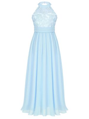 iEFiEL Flower Girls Halter Lace Bridesmaid Dress Backless Long A Line Wedding Pageant Dresses Party Gown