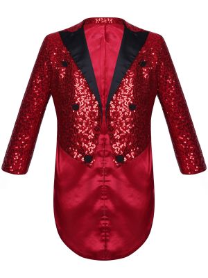 iEFiEL Boys Sequin Tuxedo Jacket Tailcoat Suit Jacket Shawl Lapel Show Dress Coat Swallowtail Suit Long Coat Costume