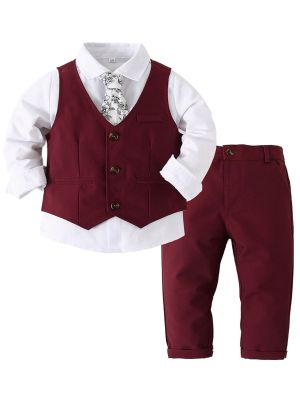 iEFiEL Toddlers Boys 4 Piece Gentleman Suit Long Sleeve White Shirt Waistcoat Bowtie Tuxedo Long Pants Outfits