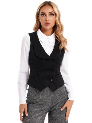 iEFiEL Womens Formal Lapel Collar V Neck Waistcoat Vest Vintage Steampunk Dress Jacket Dressy Tuxedo Suit Sleeveless Blazer 