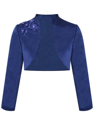 IEFIEL Kids Flower Girls Applique Satin Long Sleeve Bolero Childrens Cardigan Shrug Party Dressy Jacket Coat Cover Up Top