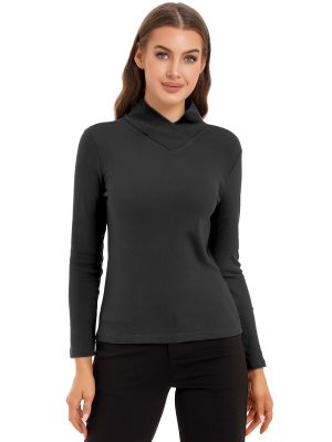 Womens Turtleneck Blouses and Tops Long Sleeve Shirts and Tops Stretch Pullover T-shirt 
