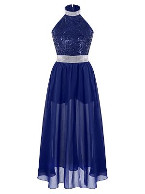 iEFiEL Flower Girls Shiny Sequin Bridesmaid Dress Long A Line Romper Dress Sleeveless Wedding Pageant Dresses Party Gown