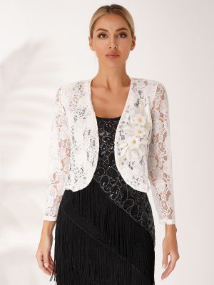 iEFiEL Women's Elegant Sheer Floral Lace Hollow Cardigan Long Sleeve Open Front Casual Bolero Shrug Top Jacket