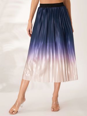 iEFiEL Women's Gradient Metallic Shiny High Elastic Waist Pleated Mid A-Line Swing Skirt Party Long Skirts