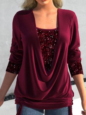 iEFiEL Womens Long Sleeve Sequin Tops Shirt