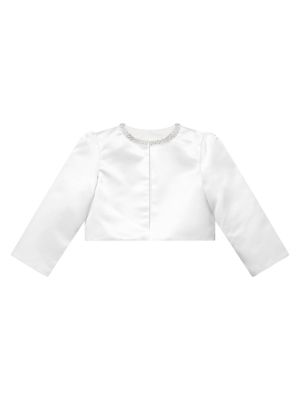 iEFiEL Girls Kids White Beaded Satin Long Sleeve Bolero Shrug Top Open Front Cardigan Shrug Cropped Jacket