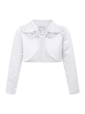 iEFiEL Girls Princess Satin Flower Bolero Shrugs Long Sleeve Cardigan Dress Cover Up Tops Party Wedding Dress Up