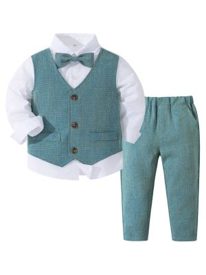 iEFiEL Baby Boy Clothes Three-Piece Toddler Boy Outfits Gentleman Long Sleeve Dress Shirt Vest Pants Bow Tie Suit Set 