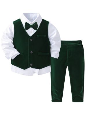 iEFiEL Toddler Boys Velvet Gentleman Shirt Vest & Pants