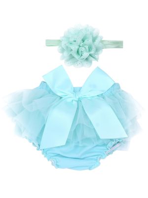 IEFIEL Infant Baby Girls Tulle Ruffle Bowknot Bloomer Diaper Cover and Flower Headband Set Baby Photography Prop 