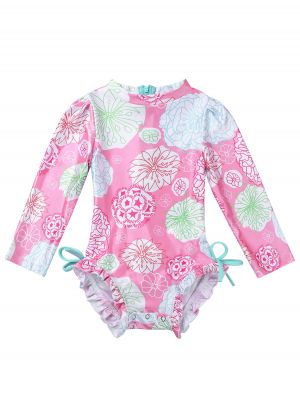 IEFIEL Infant Baby Girls One Piece Swimsuit Long Sleeve Floral Printed Back Zipper Swimsuit Swimwear Bathing Suit Rash Guard