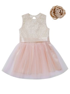 iEFiEL Baby Girls Birthday Party Princess Dress Sleeveless Lace Patchwork Tutu Mesh Communion Dress with Flower Headband