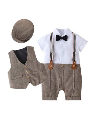 iEFiEL Baby Boy Clothes Gentleman Outfit Suit Infant Tuxedo Short Sleeve One-Piece Romper & Vest & Bowtie