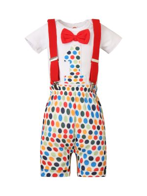 iEFiEL Baby Boys 1st Birthday Outfit Cake Smash Outfit Short Sleeve Bow Tie Front Romper with Y-shaped Back Suspender Shorts
