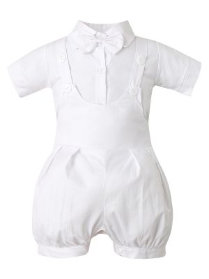 iEFiEL Baby Boy Baptism Christening Outfit Bowtie Dress Shirt Suspenders Shorts Summer Wedding Party Formal Ring Bearer Suits