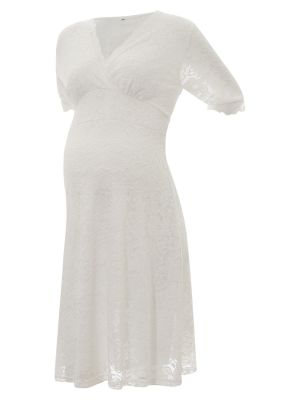 iEFiEL Women's Maternity Dress Elegant Floral Lace Half Sleeve Baby Shower Party Knee Length Dress