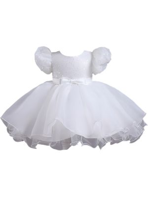 iEFiEL Toddler Girls Sequin Lace Bowknot Princess Dress Puff Sleeve Fluffy Tulle Tutu Dress Birthday Party Gown