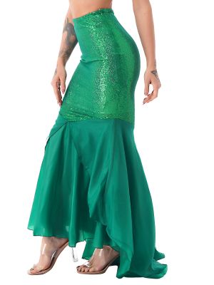 IEFIEL Women's Mermaid Costume Shiny Sequins Long Tail Holiday Party Maxi Skirts