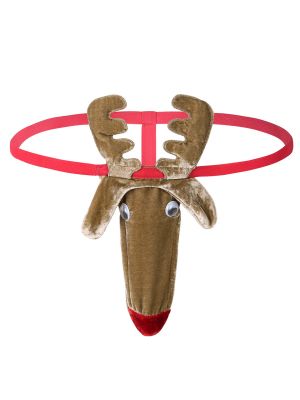 Mens Reindeer Patterns Bulge Pouch G-String Underwear
