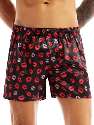 iEFiEL Men's Silk Lips Print Frilly Shiny Satin Boxer Shorts Pajamas Solid Panties Beach Pants Underwear