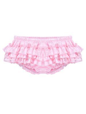 iEFiEL Men's Shiny Satin Frilly Crossdressing Underwear Sissy Male Bloomers Ruffled Crossdress Panties