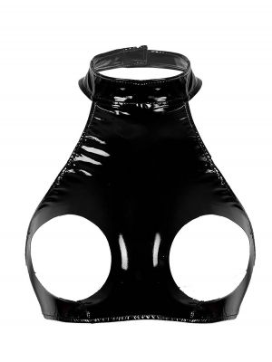 Women's Latex Bra Top Open Bust Hollow Out Lingerie Vest