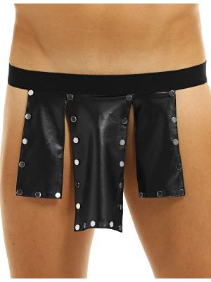 iEFiEL Men's Wetlook Faux Leather Sissy Miniskirt Studded Kilt Nightclub Stage Cosplay Costume Gladiator Skirt