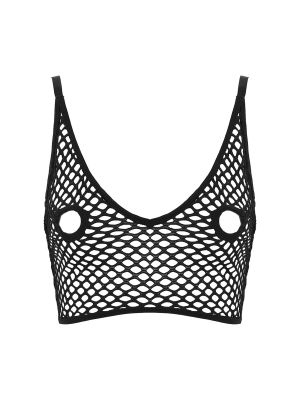 iEFiEL Women's Hollow Out Netted Lingerie Open Nipples Crop Tops Mesh Transparent Bra Top