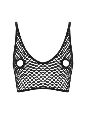 iEFiEL Women's Hollow Out Netted Lingerie Open Nipples Crop Tops Mesh Transparent Bra Top